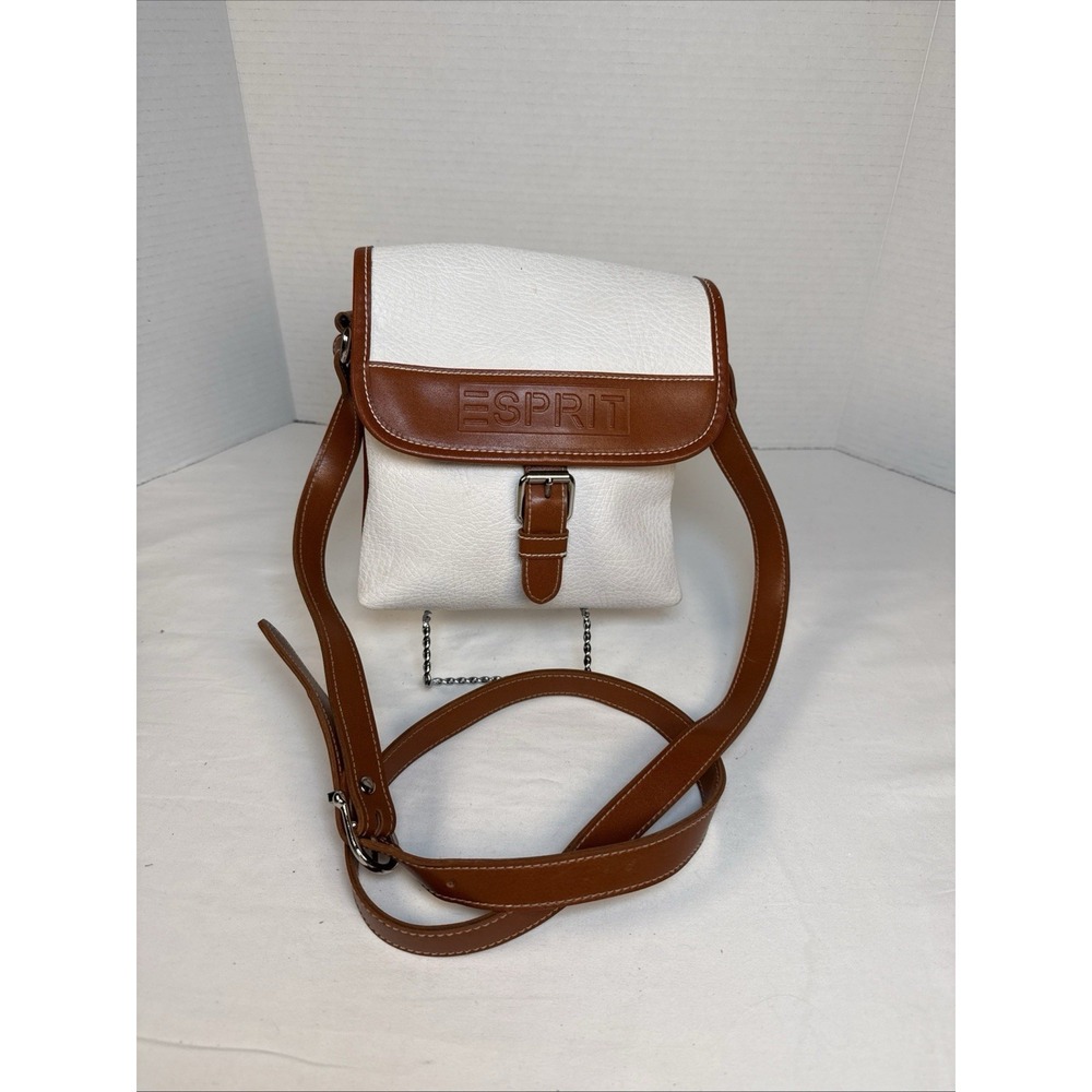 Esprit Crossbody Small Purse Bag Beige & Brown with Front Pocket. 8X7X2 Inch.